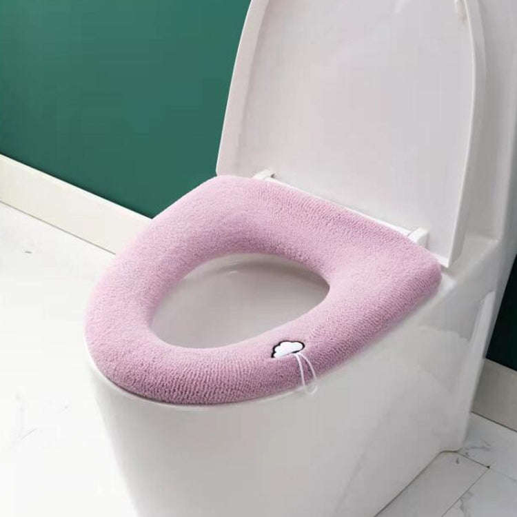 Universal Knitted Washable Toilet Pad Home Thickened Warm Toilet Cover, Style: With Handle Pink