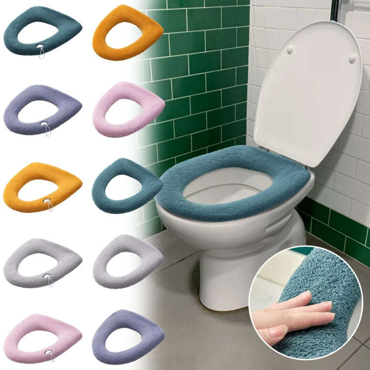 Universal Knitted Washable Toilet Pad Home Thickened Warm Toilet Cover, Style: With Handle Blue