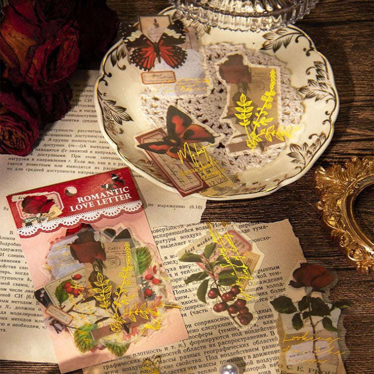 15pcs /Pack PET Butterfly Flower Series Retro DIY Hot Stamping Handbook Stickers, Style: Romantic...