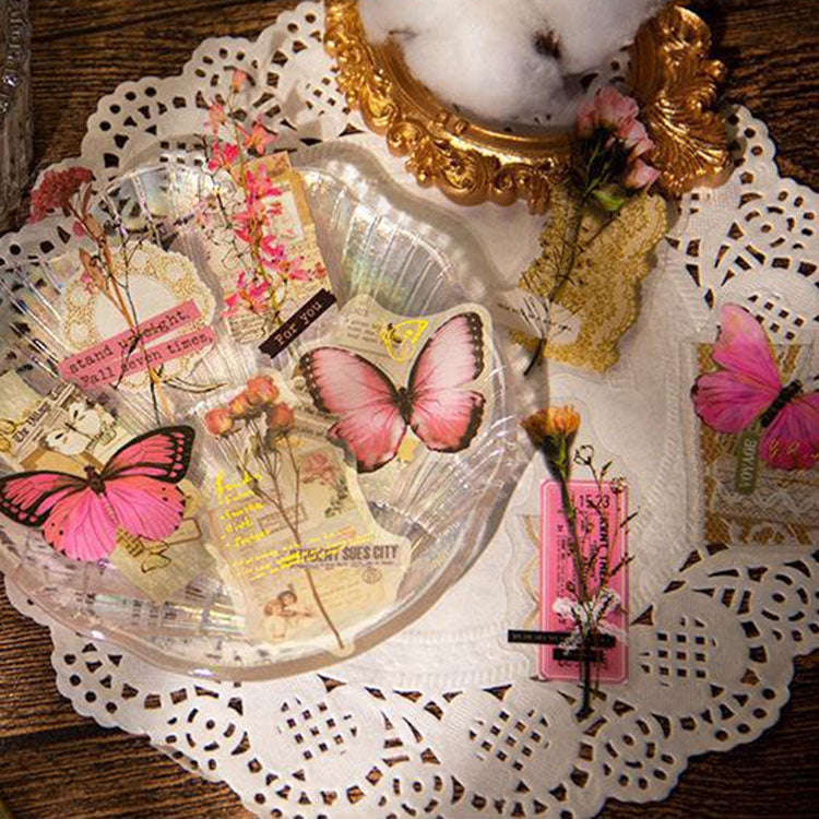 15pcs /Pack PET Butterfly Flower Series Retro DIY Hot Stamping Handbook Stickers, Style: Warm Con...