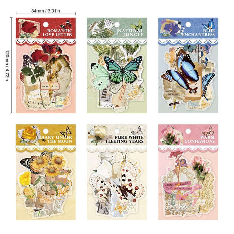 15pcs /Pack PET Butterfly Flower Series Retro DIY Hot Stamping Handbook Stickers, Style: Warm Con...