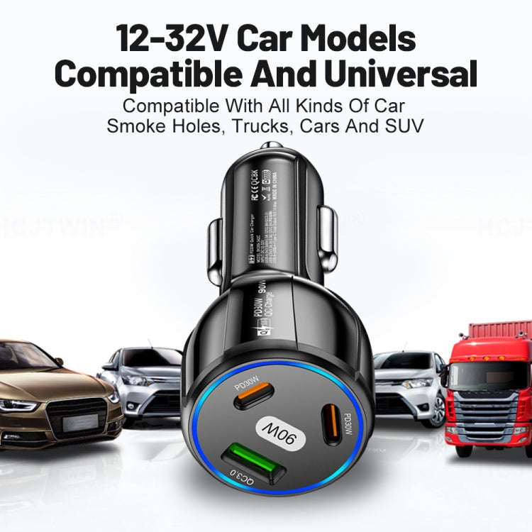 90W Super Fast Charging USB-C Car Charger Dual PD 30W+QC3.0 Charging Station(Black)