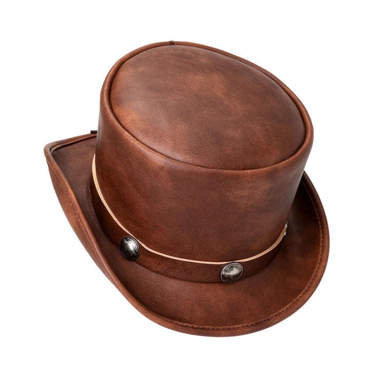 Retro Style PU Leather Round Top Magic Hat Gentleman Party Bow Hat, Size: One Size(Brown)