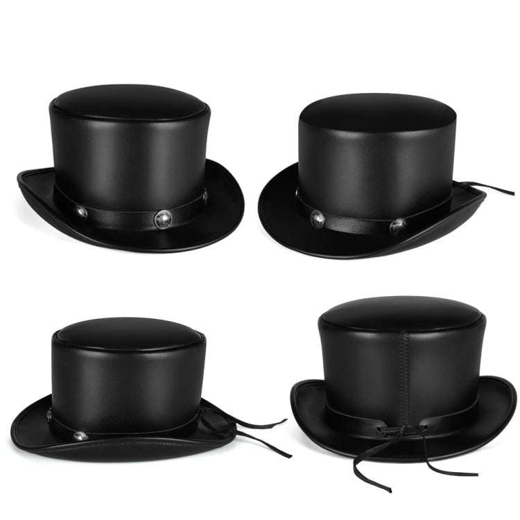 Retro Style PU Leather Round Top Magic Hat Gentleman Party Bow Hat, Size: One Size(Brown)