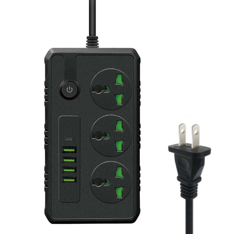 B09 2m 3000W 3 Plugs + PD + 4-USB Ports Multifunctional Flame-Retardant Socket With Switch(US Plug)