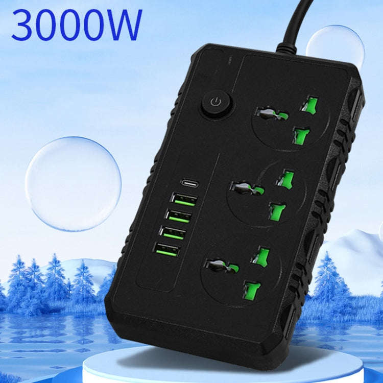 B09 2m 3000W 3 Plugs + PD + 4-USB Ports Multifunctional Flame-Retardant Socket With Switch(US Plug)