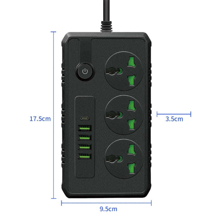 B09 2m 3000W 3 Plugs + PD + 4-USB Ports Multifunctional Flame-Retardant Socket With Switch(US Plug)