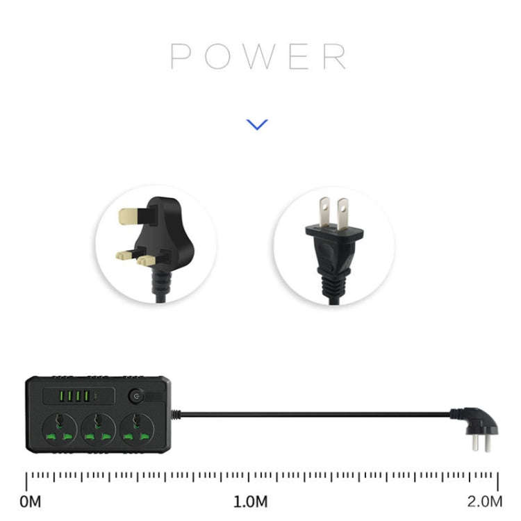 B09 2m 3000W 3 Plugs + PD + 4-USB Ports Multifunctional Flame-Retardant Socket With Switch(UK Plug)