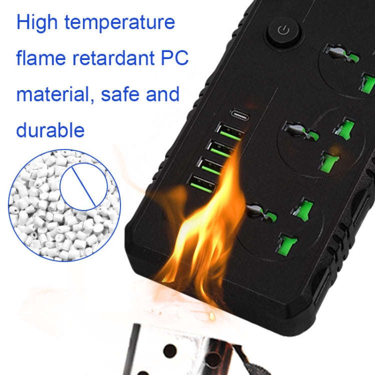 B09 2m 3000W 3 Plugs + PD + 4-USB Ports Multifunctional Flame-Retardant Socket With Switch(US Plug)