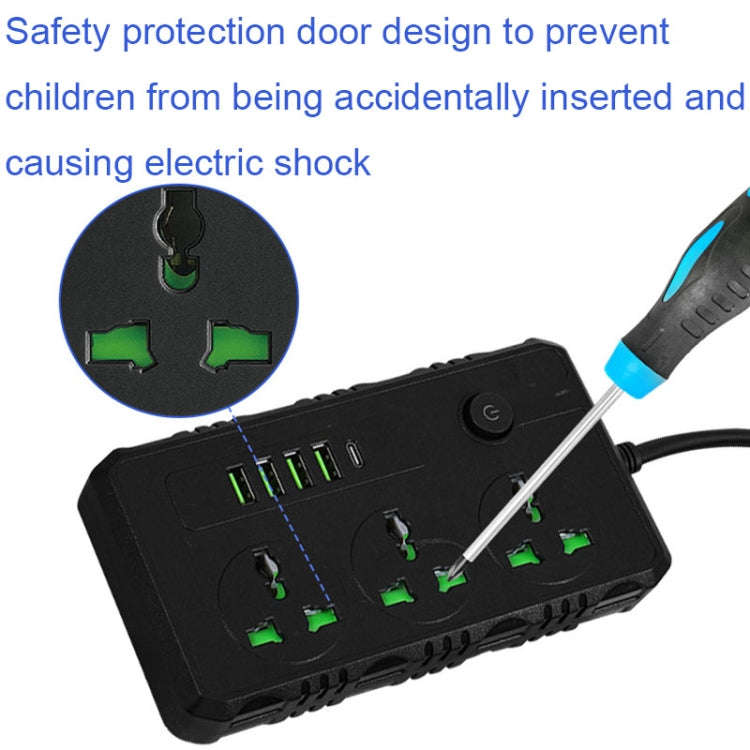 B09 2m 3000W 3 Plugs + PD + 4-USB Ports Multifunctional Flame-Retardant Socket With Switch(US Plug)