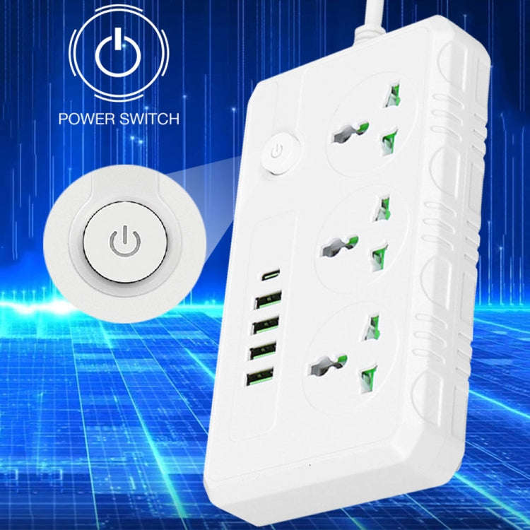 B09 2m 3000W 3 Plugs + PD + 4-USB Ports Multifunctional Flame-Retardant Socket With Switch(US Plug)