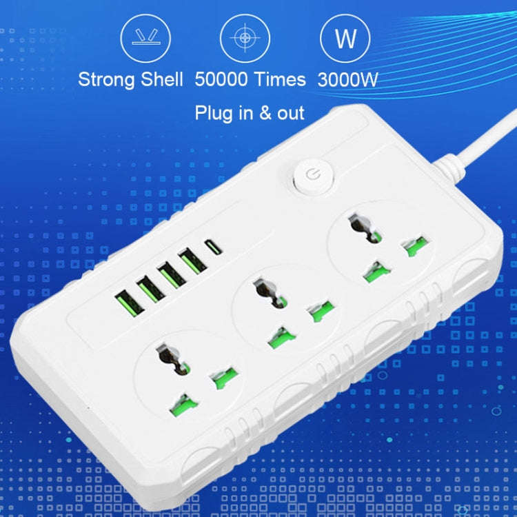 B09 2m 3000W 3 Plugs + PD + 4-USB Ports Multifunctional Flame-Retardant Socket With Switch(US Plug)