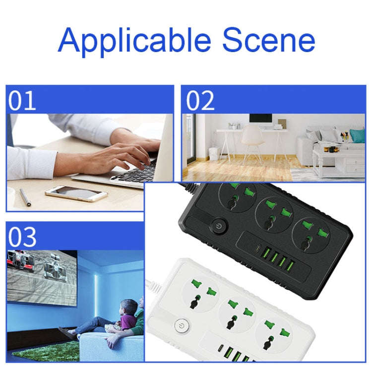 B09 2m 3000W 3 Plugs + PD + 4-USB Ports Multifunctional Flame-Retardant Socket With Switch(US Plug)