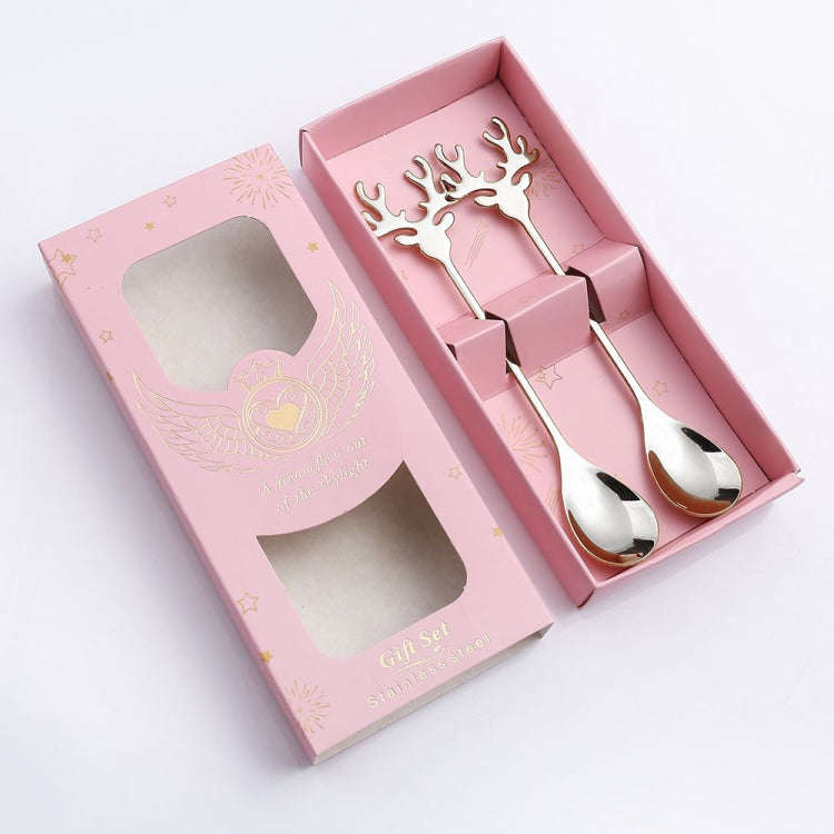 2pcs /Pack Christmas 304 Stainless Steel Deer Stirring Spoon Coffee Dessert Scoop, Color: Silver+...