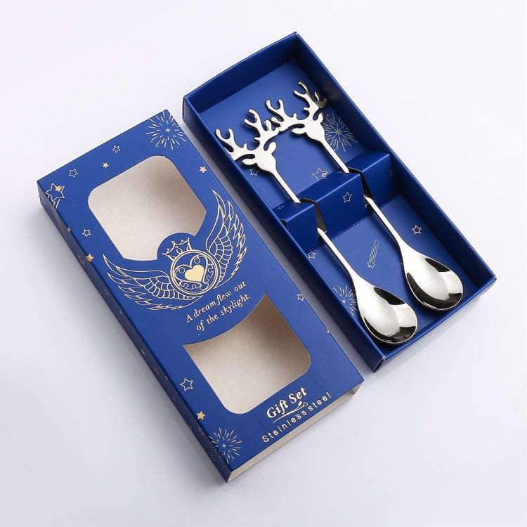 2pcs /Pack Christmas 304 Stainless Steel Deer Stirring Spoon Coffee Dessert Scoop, Color: Silver+...