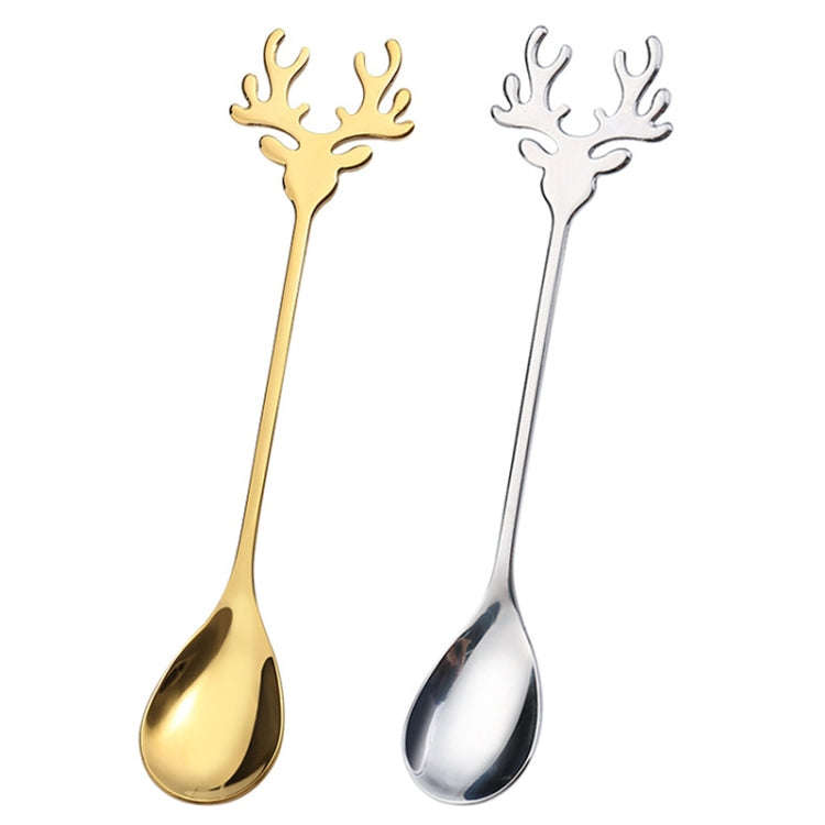 2pcs /Pack Christmas 304 Stainless Steel Deer Stirring Spoon Coffee Dessert Scoop, Color: Gold+Bl...