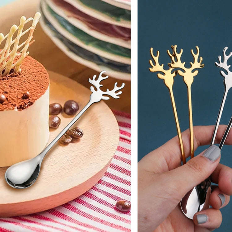 2pcs /Pack Christmas 304 Stainless Steel Deer Stirring Spoon Coffee Dessert Scoop, Color: Gold+Bl...
