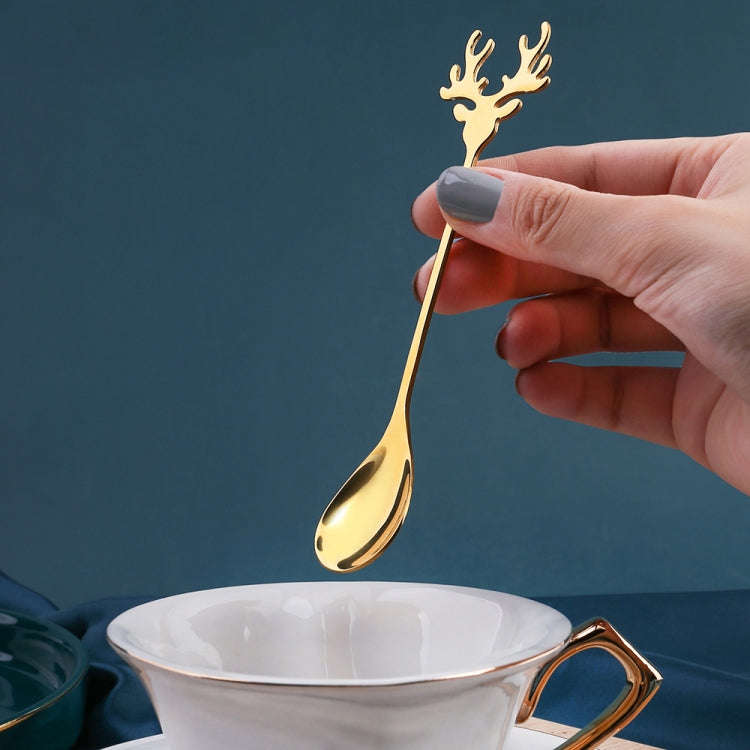 2pcs /Pack Christmas 304 Stainless Steel Deer Stirring Spoon Coffee Dessert Scoop, Color: Gold+Bl...