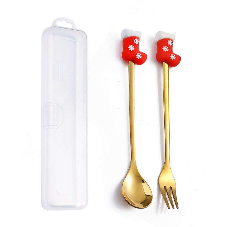 2pcs /Pack Christmas Dessert Fork And Spoon Set Portable Cute Cartoon Tableware, Style: Christmas...