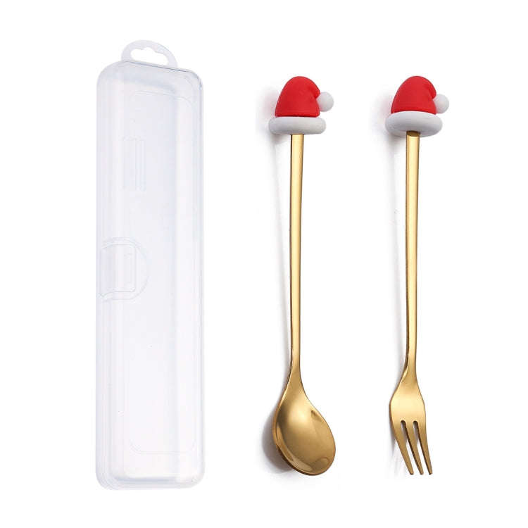 2pcs /Pack Christmas Dessert Fork And Spoon Set Portable Cute Cartoon Tableware, Style: Christmas...