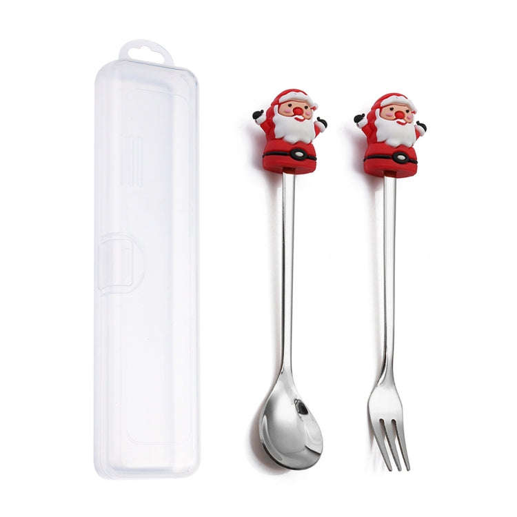 2pcs /Pack Christmas Dessert Fork And Spoon Set Portable Cute Cartoon Tableware, Style: Santa Cla...