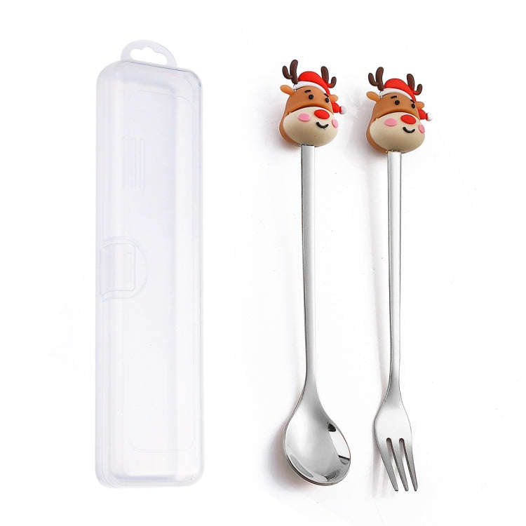 2pcs /Pack Christmas Dessert Fork And Spoon Set Portable Cute Cartoon Tableware, Style: Christmas...