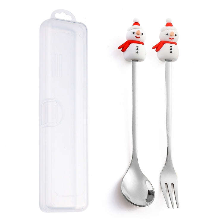 2pcs /Pack Christmas Dessert Fork And Spoon Set Portable Cute Cartoon Tableware, Style: Christmas...