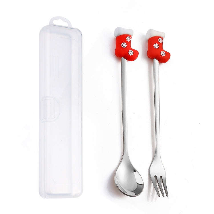 2pcs /Pack Christmas Dessert Fork And Spoon Set Portable Cute Cartoon Tableware, Style: Christmas...