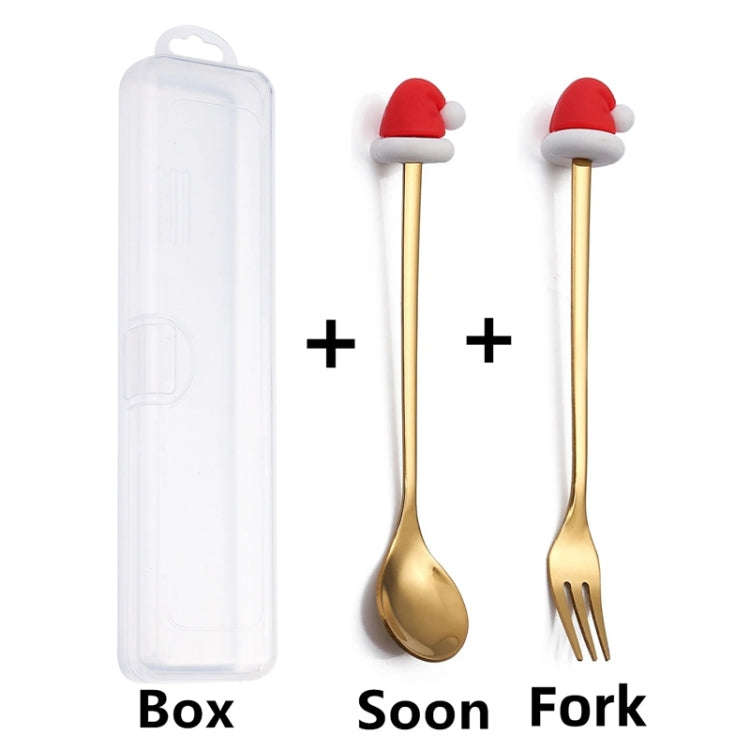 2pcs /Pack Christmas Dessert Fork And Spoon Set Portable Cute Cartoon Tableware, Style: Christmas...