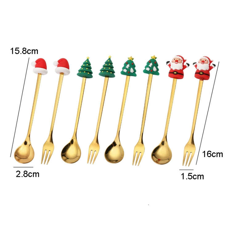 2pcs /Pack Christmas Dessert Fork And Spoon Set Portable Cute Cartoon Tableware, Style: Christmas...