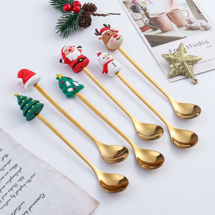 2pcs /Pack Christmas Dessert Fork And Spoon Set Portable Cute Cartoon Tableware, Style: Christmas...