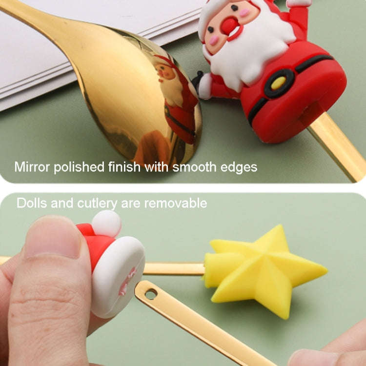 2pcs /Pack Christmas Dessert Fork And Spoon Set Portable Cute Cartoon Tableware, Style: Santa Cla...