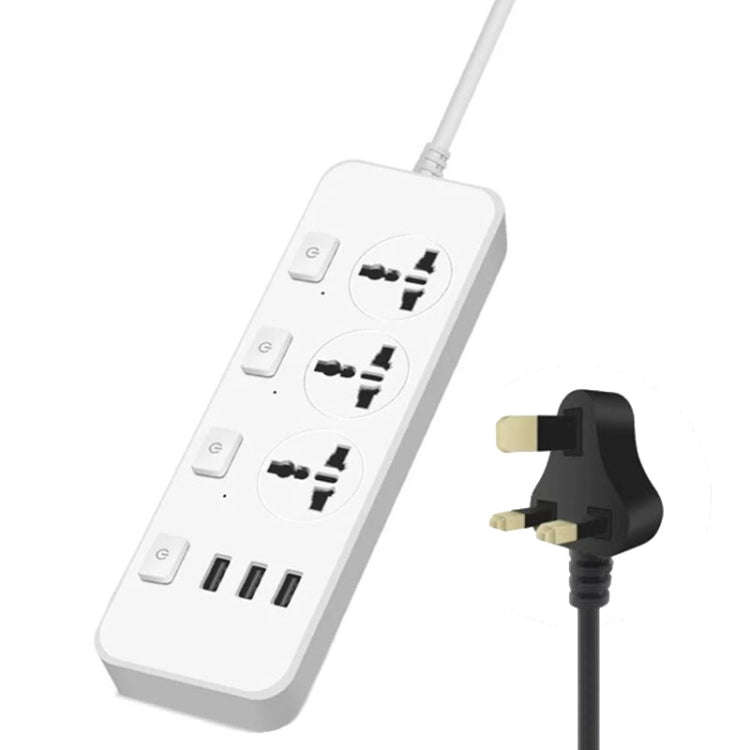 T14 2m 2500W 3 Plugs + 3-USB Ports Multifunctional Socket With Switch, Specification: UK Plug (Wh...
