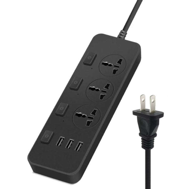 T14 2m 2500W 3 Plugs + 3-USB Ports Multifunctional Socket With Switch, Specification: US Plug (Bl...
