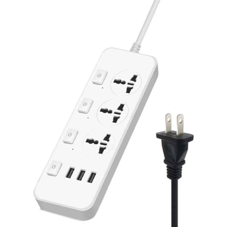 T14 2m 2500W 3 Plugs + 3-USB Ports Multifunctional Socket With Switch, Specification: US Plug (Wh...