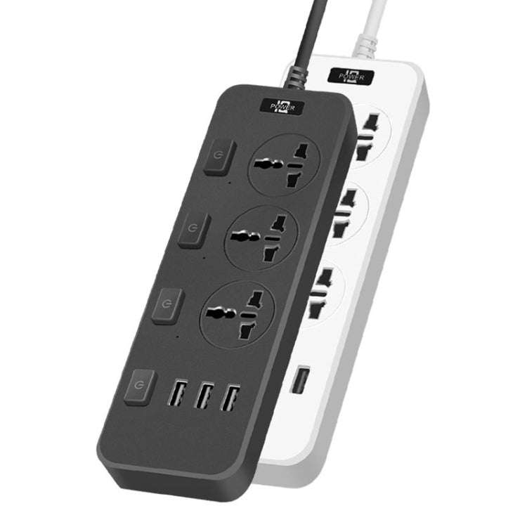 T14 2m 2500W 3 Plugs + 3-USB Ports Multifunctional Socket With Switch, Specification: EU Plug (Wh...