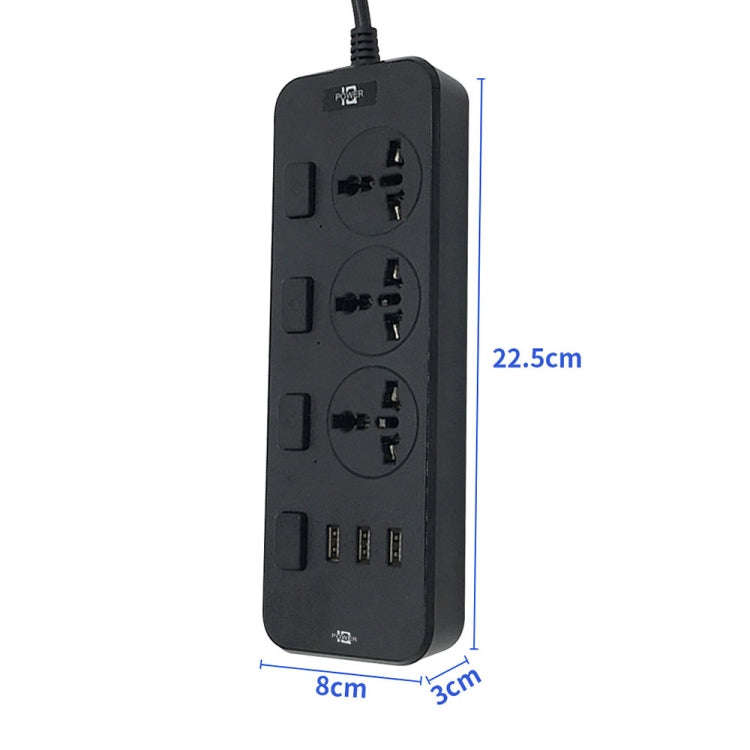 T14 2m 2500W 3 Plugs + 3-USB Ports Multifunctional Socket With Switch, Specification: EU Plug (Wh...