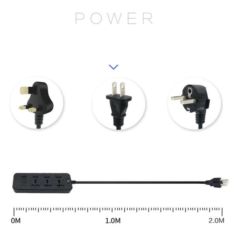 T14 2m 2500W 3 Plugs + 3-USB Ports Multifunctional Socket With Switch, Specification: EU Plug (Wh...