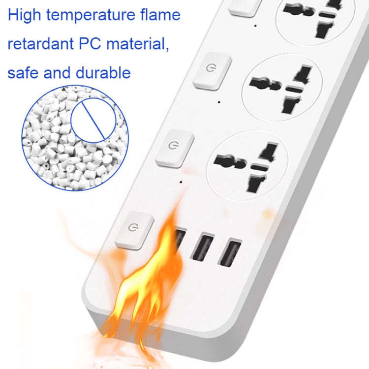 T14 2m 2500W 3 Plugs + 3-USB Ports Multifunctional Socket With Switch, Specification: EU Plug (Wh...