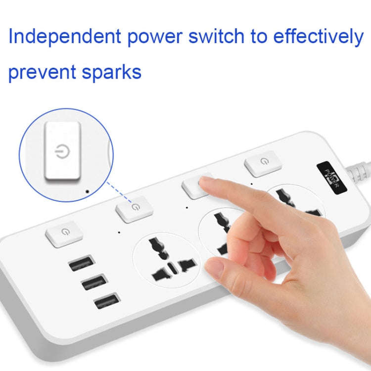 T14 2m 2500W 3 Plugs + 3-USB Ports Multifunctional Socket With Switch, Specification: EU Plug (Wh...