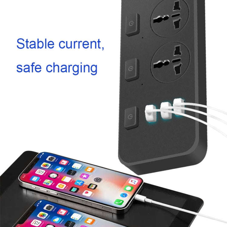 T14 2m 2500W 3 Plugs + 3-USB Ports Multifunctional Socket With Switch, Specification: EU Plug (Wh...