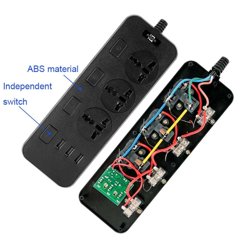 T14 2m 2500W 3 Plugs + 3-USB Ports Multifunctional Socket With Switch, Specification: EU Plug (Wh...