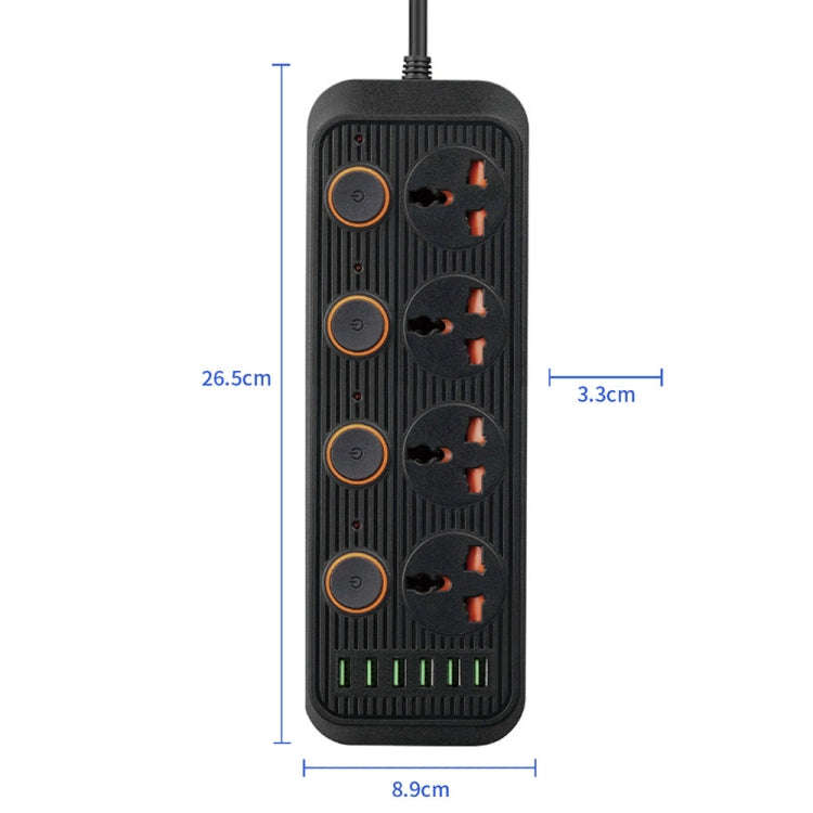 A05 2m 3000W 4 Plugs + 6-USB Ports Multifunctional Flame-Retardant Socket With Switch(UK Plug)