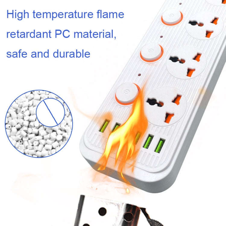 A05 2m 3000W 4 Plugs + 6-USB Ports Multifunctional Flame-Retardant Socket With Switch(UK Plug)
