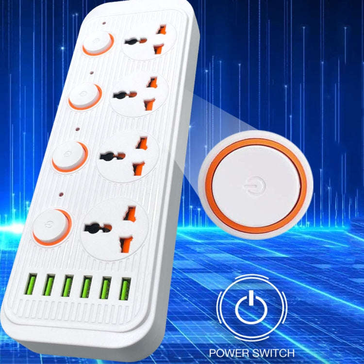A05 2m 3000W 4 Plugs + 6-USB Ports Multifunctional Flame-Retardant Socket With Switch(UK Plug)