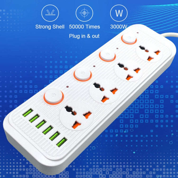 A05 2m 3000W 4 Plugs + 6-USB Ports Multifunctional Flame-Retardant Socket With Switch(UK Plug)