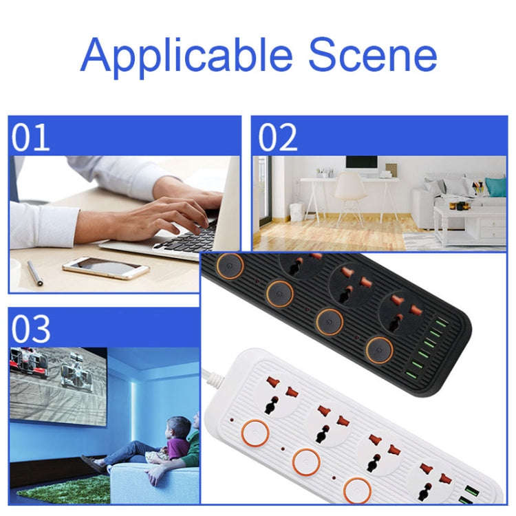 A05 2m 3000W 4 Plugs + 6-USB Ports Multifunctional Flame-Retardant Socket With Switch(UK Plug)