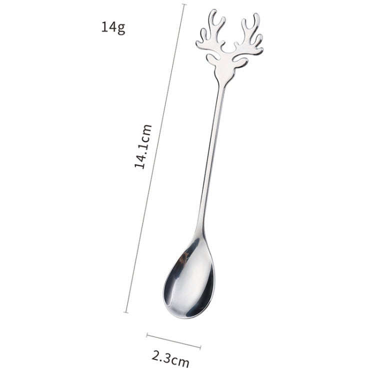 4pcs /Pack Christmas 304 Stainless Steel Deer Stirring Spoon Coffee Dessert Scoop, Color: Silver+...