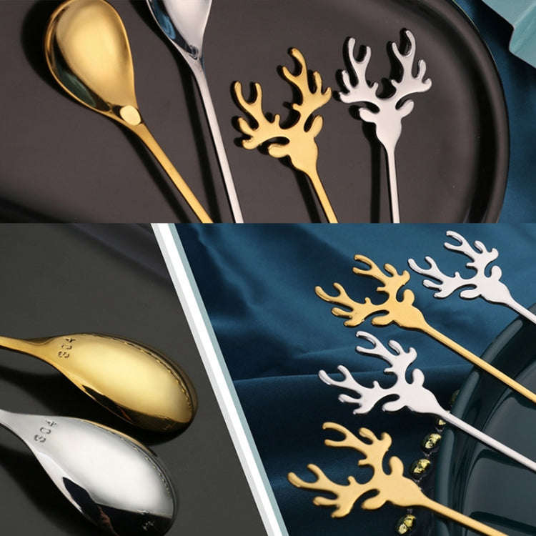 4pcs /Pack Christmas 304 Stainless Steel Deer Stirring Spoon Coffee Dessert Scoop, Color: Gold+Re...