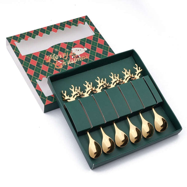 6pcs /Pack Christmas 304 Stainless Steel Deer Stirring Spoon Coffee Dessert Scoop, Color: Gold+Gr...